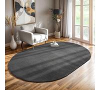the carpet Relax Tapis Moderne à Poils Courts et Moelleux, Dessous antidérapant, Lavable à 30 degrés, Super Doux, Aspect Fourrure, Anthracite, 140 x 200 cm Ovale