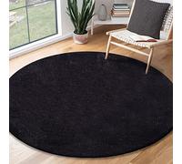 the carpet Relax Tapis Moderne Moelleux à Poils Courts, Dessous antidérapant, Lavable à 30 degrés, Super Doux, Aspect Fourrure, Noir, 200 x 200 cm Rond