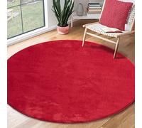 the carpet Relax - Tapis Moderne Moelleux à Poils Courts, antidérapant, Lavable Jusqu’à 30°C, Super Doux, Aspect Fourrure, pour Salon et Chambre, décoratif, Rouge, 200 cm Rond
