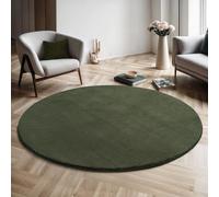 the carpet Relax Tapis Moderne à Poils Courts et Moelleux, Dessous antidérapant, Lavable à 30 degrés, Super Doux, Aspect Fourrure, Vert foncé, 120 x 120 cm Rond