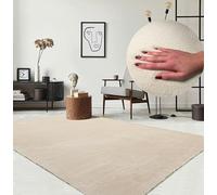 the carpet Relax Tapis Moelleux à Poils Courts, Dessous antidérapant, Lavable à 30 degrés, Super Doux, Aspect Fourrure, Beige, 160 x 220 cm