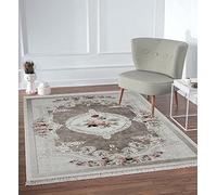 the carpet Sunny Tapis de Salon Moderne, Tissage Plat, Facile d'entretien, élégant, antidérapant, Lavable, Fleurs, Beige, 140 x 200 cm