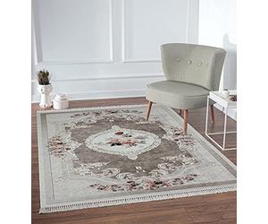 the carpet Sunny Tapis de Salon Moderne, Tissage Plat, Facile d'entretien, élégant, antidérapant, Lavable, Fleurs, Beige, 160 x 230 cm