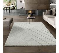 the carpet Tapis de salon design élégant en velours, tapis de salon à poils hauts doux et facile d'entretien motif diamant crème 80 x 150 cm