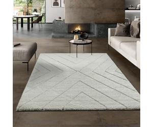 The Carpet Velvet Tapis de designer élégant pour salon, moelleux et facile à entretenir, tapis à poils hauts en losange crème 140 x 200 cm