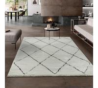 the carpet Velvet Tapis de salon élégant design, tapis de salon à poils longs doux et facile d'entretien crème-noir 160 x 230 cm