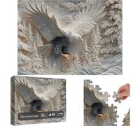 The Carved Eagle Jigsaw Puzzle 1000 Pieces Majestic Bald Eagle Puzzle Game, Challenging and Artistic Carved Forest Design Puzzles Game for Family Activity Home Decoration (1 Set)