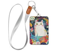 The Cat in the Garden - Porte-badge de travail en cuir pour femme avec lanière et capacité de 3 cartes d'identité et porte-cartes pour bureau, école, hôtel, carte de passe