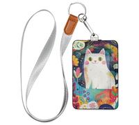 The Cat in The Garden - Porte-badge en cuir pour femme avec cordon et capacité de 3 cartes pour le personnel, les officiers, les étudiants, les médecins, les employés