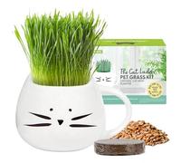 The Cat Ladies Herbe à Chat Fraîche - Kit de Culture pour Herbe a Chat d'Intérieur avec 1x Disque de Terre 1x Sachet de Mélange de Graine et 1x Mug Chat Blanc pour Tout Planter