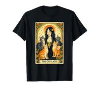 The Cat Lady Carte de Tarot Gothique pour Amoureux des Chats Sorcière Art Floral T-Shirt