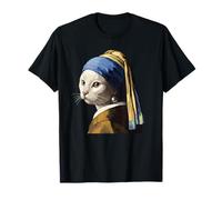 The Cat with a Pearl Earring T-Shirt Funny Vermeer Art Parod T-Shirt