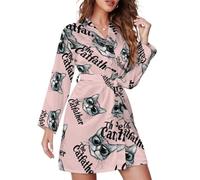 The Catfather Cat Father Dad Peignoir de Bain Court à Manches Longues pour Femme Pyjama Doux au Genou