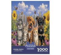 The Cats and Dogs in The Garden Puzzle 1000 Pieces Cadeau Unique Jeu Éducatif Challenge Toy À De Qualité Supérieure Peinture Art pour Adultes Et Enfants 70x50cm/1000pcs