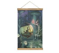 The Champignon Fairy Plant Scroll Poster en tissu Cadre en bois à suspendre pour décoration de chambre Kit cadeau