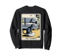 The Chariot Robot Aspirateur Chat Carte de Tarot Drôle Chat Sweatshirt