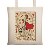 The Chariot Tarot Card Art Sac fourre-tout en coton écologique naturel Beige, beige, Taille unique