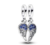 The Charmery 2 breloques en forme d'ailes d'ange étincelantes en argent sterling 925 compatibles avec les breloques Pandora et beaucoup d'autres bracelets à breloques britanniques.