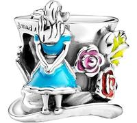 The Charmery Breloque Alice et Chapelier en argent sterling 925 compatible avec les breloques Pandora et beaucoup d'autres bracelets à breloques britanniques, Métal
