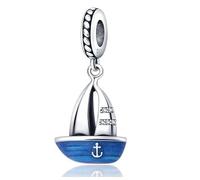 The Charmery Breloque bateau bleu en argent 925 compatible avec les bracelets Pandora, Trollbeads, Chamilia, Biagi et beaucoup d'autres bracelets à breloques britanniques.