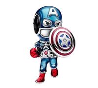 The Charmery Breloque Captain America en argent sterling 925 compatible avec les breloques Pandora et beaucoup d'autres bracelets à breloques britanniques.
