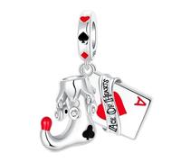 The Charmery Breloque en forme de chaussure de bouffon et as de cœur en argent sterling 925 compatible avec les breloques Pandora et beaucoup d'autres bracelets à breloques britanniques