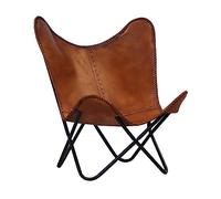 THE CHARMIKA Chaises de salon en cuir - Chaise papillon en cuir marron clair - Fabriquée à la main avec cadre pliable en fer revêtu de poudre.