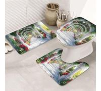 The Charming Garden Is Real and Vivid Lot de 3 tapis de bain en mousse à mémoire de forme, doux et absorbants, tapis de toilette en forme de U, décoration d'intérieur, séchage rapide