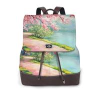 The Cherry Tree by the River Sac à dos de voyage tendance pour femme, sac à dos décontracté, sac à dos en cuir imprimé pour femme pour le travail