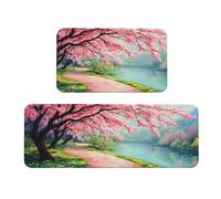 The Cherry Trees By The River Rug Lot de 2 tapis de cuisine rembourrés confortables pour décoration d'intérieur, évier, tapis de cuisine antidérapants et lavables (43,2 x 119,2 cm + 43,2 x 76,2 cm)
