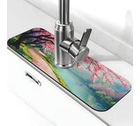 The Cherry Trees by The River Tapis de robinet anti-éclaboussures pour robinet de cuisine, poignée de robinet attrape-gouttes pour salle de bain (38,1 x 14 cm)