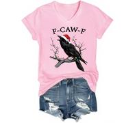 The Christmas Crow T-shirt humoristique motif corbeau T-shirt unisexe col en V, rose, S