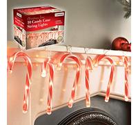 The Christmas Workshop Guirlande lumineuse de Noël 70039 à 10 LED en forme de canne à sucre d'orge | Décorations d'intérieur | Longueur du câble de 1,8 m avec 20 cm de long | Fonctionne à piles, rouge