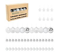 The Christmas Workshop - Lot de 50 boules de Noël incassables texturées/Designs festifs élégants/Décorations pour sapin de Noël avec cordon de suspension/Différentes tailles et styles (Argent)