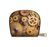 The Clocks Theme Gears Sac de rangement en cuir PU pour femme avec clip pour cartes de crédit, fermeture éclair, blanc, Taille unique