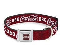 The Coca-Cola Company Collier pour chien avec boucle de ceinture de sécurité en métal Logo Coca Cola 1886 Bleu/blanc/rouge 28 à 41,5 cm de large