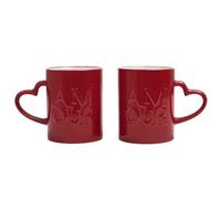 THE CONCEPT FACTORY, KA0385, Mug Amour X2 en céramique Durable, Design Romantique avec Inscription Amour, Parfait pour Les Couples, Facile à Entretenir, capacité généreuse, Rouge, 300ml