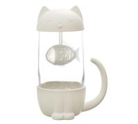THE CONCEPT FACTORY - KA0554 Mug Infuseur Poisson Chat Kawaii 30Cl - Conçu pour Thé et Café - Céramique et Verre Transparent - Design Amusant - Taille 30Cl - Couleur Blanc et Transparent