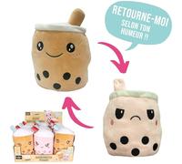THE CONCEPT FACTORY - PE0073 - Bubble Tea Plush Réversible Mood Kawaii - Peluche Douce en Polyester - Taille Moyenne - Idéale pour Les Amateurs de Kawaii - Parfaite pour Les Cadeaux - Beige 30 cm