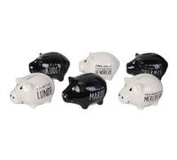 THE CONCEPT FACTORY, TI3080, Économisez avec Fun : Set de 6 Mini Tirelires Cochon Semainier, Blanc et Noir, Design avec Message pour Chaque Jour de la Semaine,