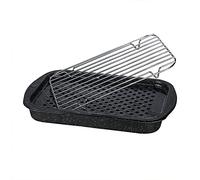 The Cookware Company Graniteware - Set de 3 pièces : Plat à four, plateau perforé et grille - Acier émaillé et inox, Black