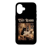 The Cozy Reader Livre pour Chat Noir Coque pour iPhone 16