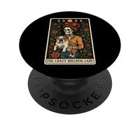 The Crazy Bulldog Lady Dog Carte de Tarot Squelette Lune sorcière PopSockets PopGrip Adhésif