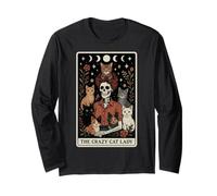 The Crazy Cat Lady Cat Carte de Tarot Squelette Motif Lune sorcière Manche Longue