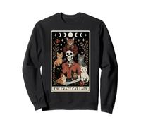 The Crazy Cat Lady Cat Carte de Tarot Squelette Motif Lune sorcière Sweatshirt