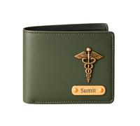 THE CUSTOMISED GIFT Portefeuille en cuir avec nom et breloque personnalisés pour homme | Cadeaux pour homme, mari, petit ami, employé, client, collègue, ami, vert olive, Classique