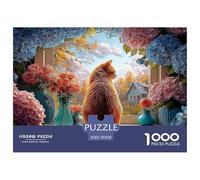The Cute Orange Cat Sits on The Windowsill 1000 Pièces Puzzle en Papier Écologique Puzzle Kitten Extrêmement Difficile Défi Unique Puzzles Cadeaux pour La Famille Et Les Amis 70x50cm/1000pcs
