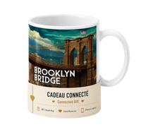 The Daily Tag DailyTag Mug Connecté NFC Brooklyn Bridge, Céramique Blanc, 325 ml, Technologie NFC, Thème New York Architecture, Idée Cadeau Voyage