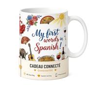 The Daily Tag DailyTag Mug Connecté NFC First Words in Spanish, Céramique, Blanc, 325 ml, Apprentissage de l'Espagnol, Sans Application, Idée Cadeau