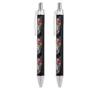 The Day of Dead Skull Cat Lot de 2 stylos à bille rétractables noirs à pointe fine 0,5 mm